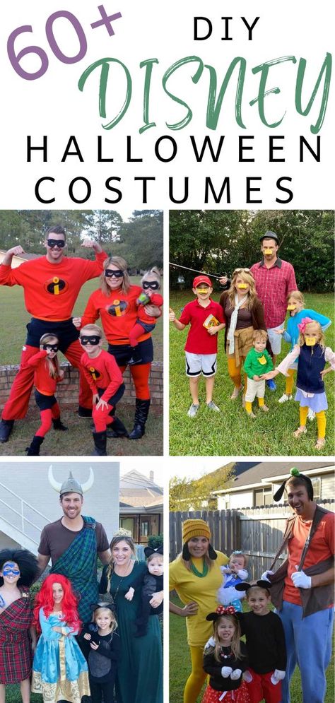 60+ Disney Halloween Costume Ideas for Families! Disney Halloween Costumes Diy, Disney Halloween Diy, Easy Disney Costumes, Disney Family Costumes, Adult Costumes Diy, Disney Cruise Family, Disney Costumes For Kids, Adult Disney Costumes, Family Themed Halloween Costumes