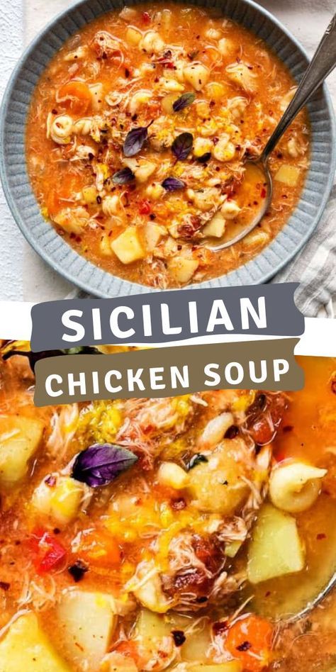 Sicilian Chicken Soup, Sicilian Chicken, Chicken Soup Slow Cooker, Pickled Egg, Italian Chicken Soup, Chicken Soup Recipes Homemade, Italian Soup Recipes, Egg Game, Vegetable Soup With Chicken