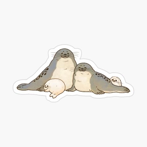 Get my art printed on awesome products. Support me at Redbubble #RBandME: https://www.redbubble.com/i/sticker/Ringed-Seal-Family-by-youmiichi/157177451.EJUG5?asc=u Sea Puppies, Cozy Drawing, Ringed Seal, Seal Cartoon, Hugging Drawing, Water Creatures, Family Stickers, Happy Stickers, Baby Seal