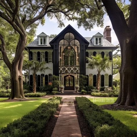 Gothic Craftsman House, Gothic Colonial House, Modern Gothic Mansion, Modern Castle House Exterior, Gothic Style House Exterior, Modern Gothic House Exterior, Mansions In The Woods, Gothic Farmhouse Exterior, Modern Gothic Home Exterior