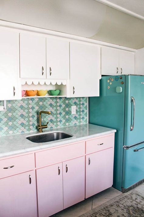 Mint Kitchen, Pastel Turquoise, Colorful House, Window Shelves, Big Chill, Premium Colors, Kitchen Plans, Contact Paper, Wood Trim