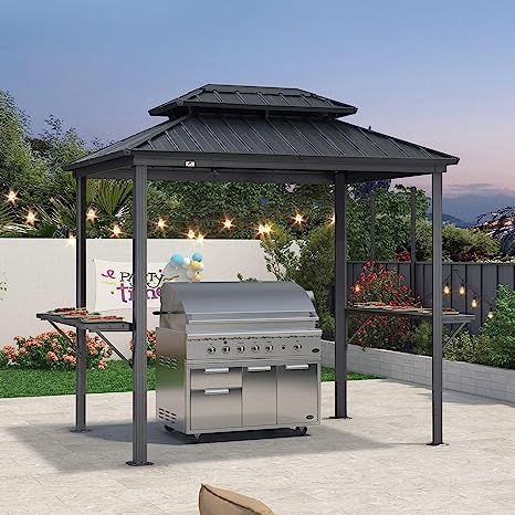 backyard bar and grill PURPLE LEAF 6' X 8' Hardtop Grill Gazebo for Patio Permanent Aluminum Barbeque Shelter Gazebo Canopy with Ceiling Hook and Shelves Double Tiered Grey Outdoor BBQ Gazebo https://amzn.to/3NqhR0V Barbeque Shelter, Bbq Canopy, Bbq Gazebo, Shade Outdoor, Grill Gazebo, Side Shelves, Gazebo Canopy, Backyard Bar, Roof Colors