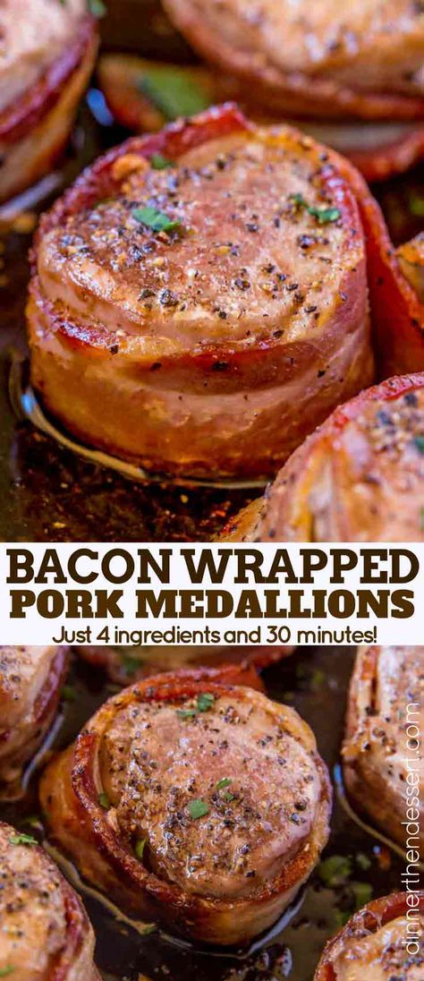 Bacon Wrapped Pork Medallions, Pork Fillet Recipes, Pork Medallion Recipes, Bacon Wrapped Pork Loin, Pork Tenderloin Medallions, Bacon Wrapped Pork Tenderloin, Pork Medallions, Bacon Wrapped Pork, Pork Fillet