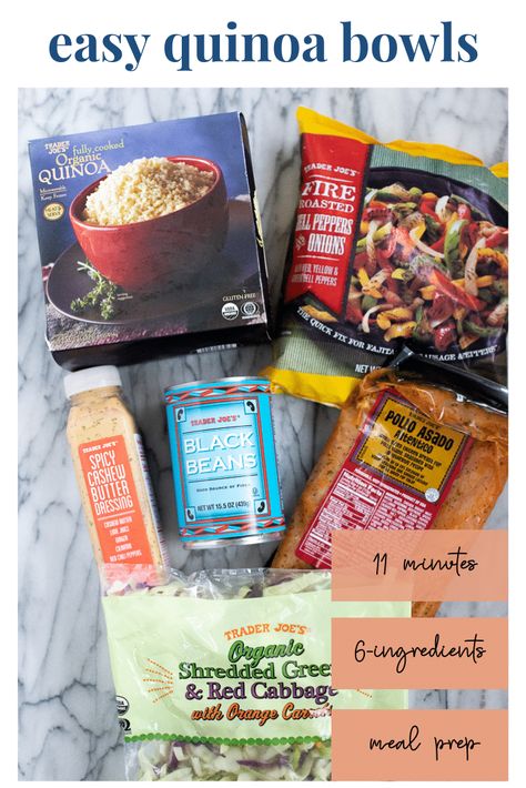 These Trader Joe's pollo asado quinoa bowls come together in less than 15 minutes! Perfect for a healthy lunch or dinner and a great meal prep option. Learn how to cook pollo asado - oven baked, pan fried, or grilled. Cashew Butter Dressing, Shortcut Recipes, Pollo Asado Recipe, Trader Joes Recipes Dinner, Trader Joes Meal Planning, Trader Joes Recipes Healthy, Apartment Recipes, Butter Dressing, Roasted Bell Peppers