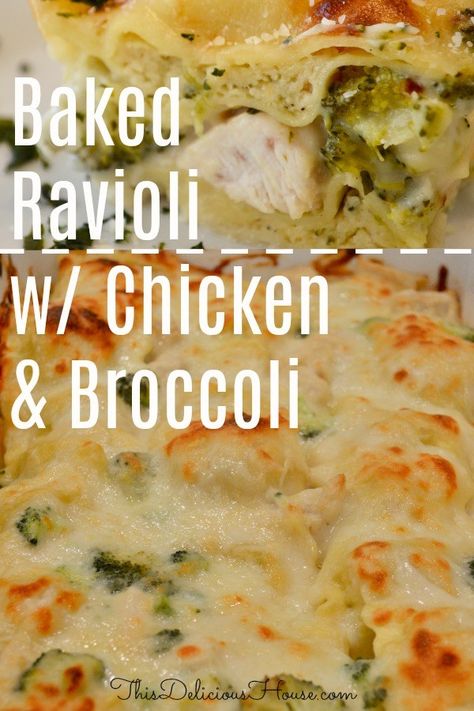 Baked Ravioli with Chicken and Broccoli is a easy recipe for a delicious casserole that can be made ahead. You can use frozen ravioli and cover it with this delicious Alfredo Béchamel sauce. Easy and healthy, can be baked in the oven and is a great substitute for lasagna. #bakedravioli #ravioli #raviolirecipe #chicken #chickenbreast #broccoli #makeahead #raviolicasserole #bakedraviolicasserole #alfredosauce #alfredo #bechamel #partyfood #pasta #partyrecipe #thisdelicioushouse Ravioli With Chicken, Frozen Ravioli Recipes, Casserole Italian, Weeknight Dinner Easy, Cheese Ravioli Recipe, Ravioli Casserole, Baked Ravioli, Béchamel Sauce, Ravioli Bake