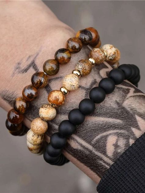 Men Stone Bracelet, Mens Bracelet Set, Memory Wire Wrap Bracelets, Men Bracelets, Bracelet Sets, Bracelets Design, Beads Bracelet Design, Mens Beaded Bracelets, Mens Jewelry Bracelet