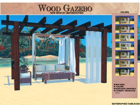 Outdoor: Wood Gazebo from Simtographies • Sims 4 Downloads Sims 4 Gazebo Cc, Sims 4 Pergola Cc, Sims 4 Pergola, Sims 4 Gazebo, Sims Wedding, Wood Gazebo, Sims 4 Download, The Sims 4 Download, Sims 4 Downloads