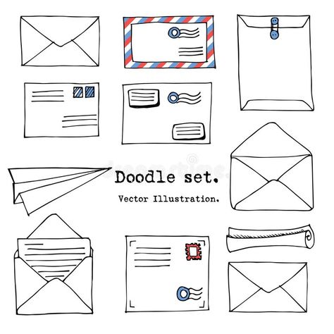 Hand drawn mail, post, letter, envelope, paper plane cartoon Set. Vector illustration. Doodle decorative elements. Mail and post i. Con in sketch style stock illustration Mail Drawing, Plane Cartoon, Envelope Tattoo, Envelope Paper, Letter Envelope, Envelope Lettering, Illustration Doodle, Doodle Icon, Mail Post