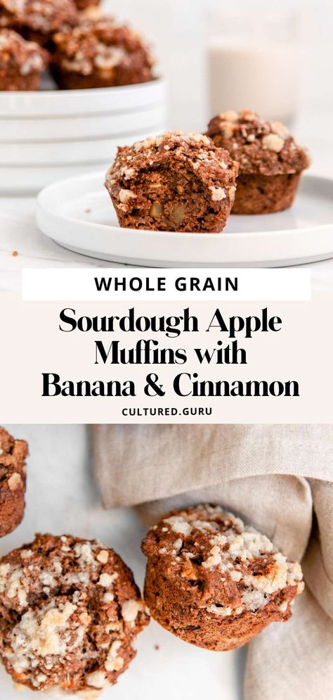 Vegan Sourdough Muffins, Apple Sourdough, Sourdough Boule Recipe, Whole Grain Sourdough, Sprouted Recipes, Apple Banana Muffins, Sourdough Apple, Apple Carrot Muffins, Sourdough Muffins