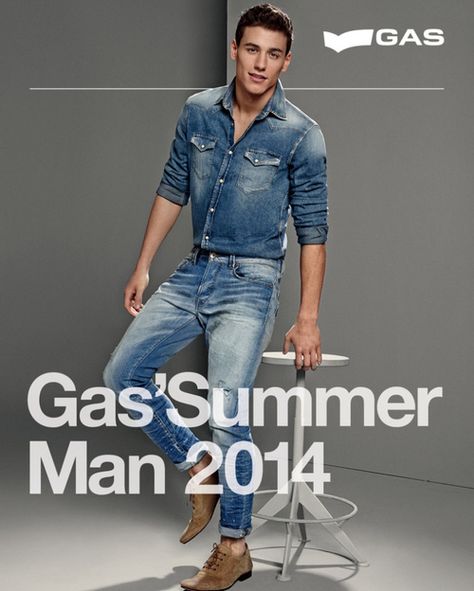 Gas Jeans Spring/Summer 2014 Campaign Mariano Ontanon, Denim Photoshoot, Gas Jeans, Mens Fashion Denim, Mens Trendy Outfits, Denim Jeans Men, Jeans Men, Spring Summer 2014, Mens Casual Outfits