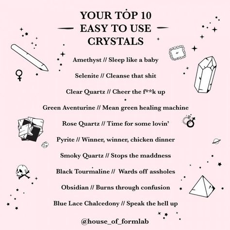 Top 10 Crystals for Beginners - House of Formlab Digital Grimoire, Crystals For Beginners, Crystal Healing Chart, Power Of Crystals, Healing Crystals For You, Rocks And Fossils, Crystal Guide, Mean Green, Cleansing Crystals