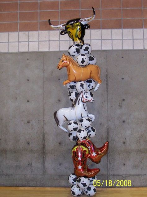 Cowboy column Western Balloon Decorations, Cowboy Balloons, Cowboy Balloon Decoration, Western Theme Balloons, Rodeo Theme Balloon Garland, Cowboy Balloon Arch Western Theme, First Rodeo Balloons, Masquerade Party Decorations, Balloon Bouquet Diy