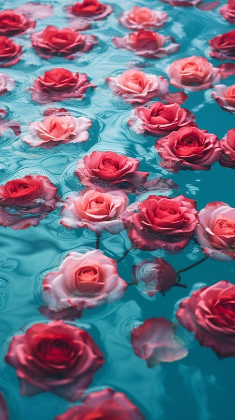 Floating Roses In Water, Iphone Valentines Wallpaper Aesthetic, Roses In The Ocean, Roses In Water Aesthetic, Flowers In Water Wallpaper, Valentines Phone Wallpaper, Valentines Wallpaper Aesthetic, Flowers In The Water, Roses In Water