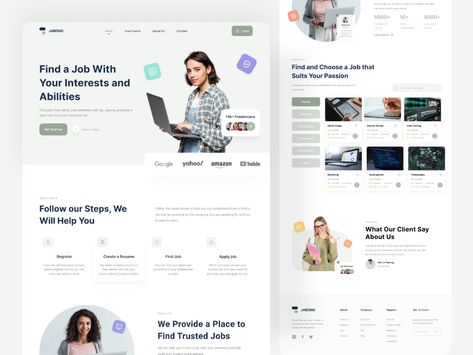 Jabong - Job Finder Landing Page by Andri. on Dribbble Job Finder Website, Learning Website Design, Ui Ux Website, Job Page, Mobile App Design Inspiration, About Us Page, App Design Inspiration, Job Portal, Learning Design