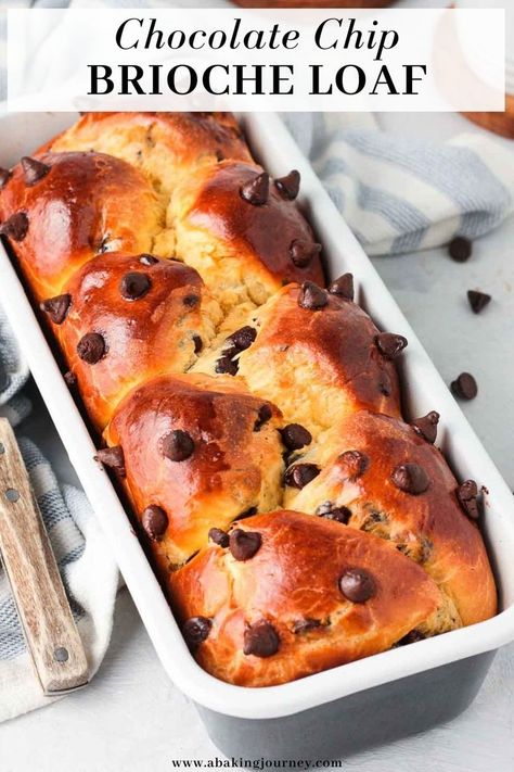 This buttery Chocolate Chip Brioche Loaf Bread is light, fluffy and packed with chocolate chips. This French Brioche Bread makes the most epic breakfast or sweet snack both kids and adults will love! Chocolate Chip Brioche Bread, Chocolate Chip Brioche, Holiday Breads, French Brioche, Chocolate Brioche, Brioche Loaf, Homemade Bread Recipe, Brioche Recipe, Holiday Bread