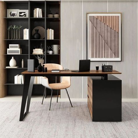 Make your work Space exectuive and tidy with our "Flavio Computer Desk" ➡️ Work Space Organizer ➡️ Dimensions: 48" length x 30" height x 40" depth ➡️ Cabinet depth is 24 inches ➡️ Ready to Assemble ➡️ Customizable 🚚 FREE DELIVERY ALL ACROSS PAKISTAN ➡️ Shop Now: https://creativehomefurnishing.com/products/flavio-computer-table ➡️ Website: www.creativehomefurnishing.com #computertable #computerdesk #studydesk #homeofficedesk #workspaceorganizer #officefurniture #officetable #CHF Modern Home Office For Women, L Shaped Office, Office Desk With Drawers, Office Redesign, L Shaped Office Desk, L Shaped Corner Desk, Office Decor Professional, Home Office Computer Desk, Small Modern Home