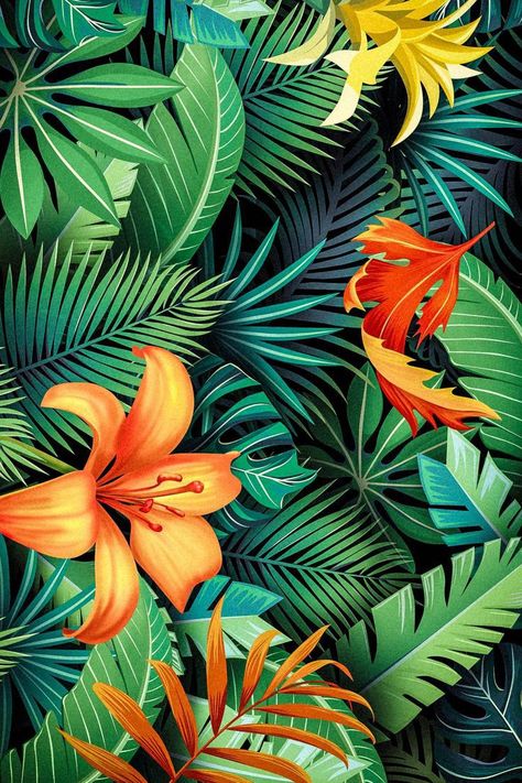 Tropical Leaves Painting, Botanical Mural, Jungle Painting, Tropical Art Print, Number Gifts, Tropical Painting, Motif Art Deco, Tropical Prints, Free Canvas