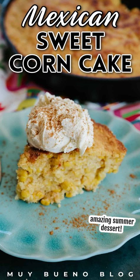 Authentic Mexican sweet corn cake, also known as pan elote Mexicano, is a cross between a tres leches cake and a pineapple upside down cake. This Mexican sweet corn cake is a rustic summer dessert that's so easy to make and great for any occasion. Bring it to potlucks or get-togethers this summer! Mexican Pie Dessert, Corn Dessert Recipes, Sweet Corn Cake Dessert, Corn Tortilla Dessert, Mexican Corn Cakes Recipe, Corn Cake, El Torito Corn Cake, Corn Dessert, Sweet Corn Tamale Cakes Cheesecake