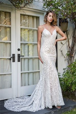 F221059 Stunning Rustic Fit and Flare Gown with Sweetheart Neckline and Lace Up Low Back Fit And Flare Gown, Flare Wedding Dress, Jasmine Bridal, Floor Length Wedding Dress, Flare Gown, Nature Dress, Fit And Flare Wedding Dress, Romantic Lace, Ball Gown Dresses