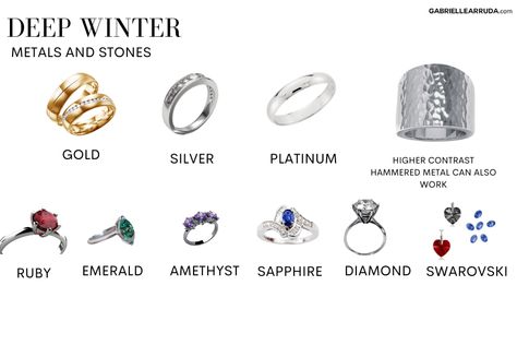 Jewelry For Deep Winter, Deep Winter Color Palette Jewelry, Deep Winter Jewel Tones, Deep Winter Neutral Colors, Deep Winter Accessories, Deep Winter Spring Outfits, Dark Winter Jewelry, Deep Winter Makeup Products, Deep Winter Color Palette Outfits Style