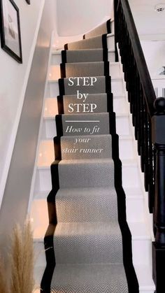 Stairs Runner Ideas, Stairs And Runner, Home Stairs Design Interiors, Stairs Runner Carpet, Carpet Runner On Stairs With Landing, Runner Carpet Stairs, Stairs And Landing Carpet, Black Stairs With Runner, Steps Design Interior Stairs