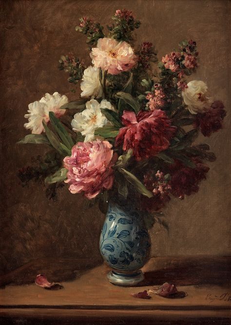 Eugène Petit France 1839-1886  Still life with peonies. Rennaissance Art, Kunst Inspiration, Soyut Sanat Tabloları, Seni Cat Air, Hur Man Målar, Old Paintings, Aesthetic Painting, Romantic Art, Ethereal Art