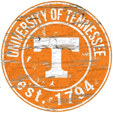 Officially Licensed NCAA Distressed Round Sign - University of Tennessee Show your school spirit with this cool distressed sign. This WOW piece features the team name and logo with when your school was established. It will look great in the family game room, office or man cave. State Wall Art, Distressed Signs, Game Room Family, Round Art, Round Wall Art, University Of Tennessee, Tennessee Volunteers, Sign Wall, Round Wall