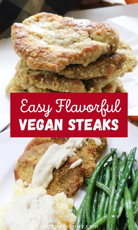 Tender vegan seitan steaks with potatoes and gravy. Seitan Steak Recipes Vegan, Seiten Recipes, Vegan Steak Recipe, Easy Seitan Recipe, Best Vegan Dinner, Seitan Steak, Seitan Burger, Homemade Seitan, Vegan Fried Chicken