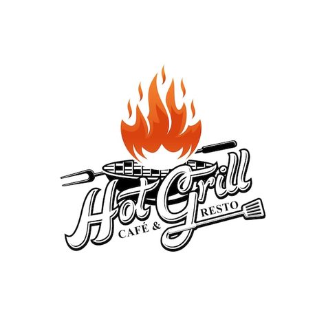 Logotipo de parrilla caliente | Premium Vector #Freepik #vector #fuego-parrilla #bbq #parrilla #barbacoa Bbq Grill Logo, Bakery Branding Design, Bbq Logo, Catering Logo, Images Jumma Mubarak, Grill Logo, Food Logo Design Inspiration, Kitchen Logo, Logo Design Inspiration Creative