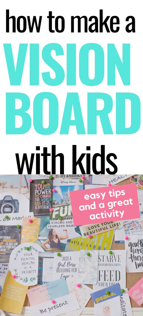 Making a vision board is a great way to visualize your goals. It’s a perfect activity with your kids too! Checkout these tips on how to make vision boards with kids #visionboard #mammabearsays #newgoals #newyearparty #newyearsparty #newyearnewme #celebrate #kidcelebrations #kidactivities #kidparty #newyearpartyideas #newyearspartyideas #newyearsday #2021 #manifestation #manifest #universe Back To School Vision Board For Kids, Youth Vision Board Ideas, Vision Board Ideas Examples For Kids, 2024 Vision Board For Kids, 2024 Vision Board With Kids, Vision Board For Kids Ideas, New Year Vision Board Ideas For Kids, New Years Vision Board Kids, Vision Board Ideas With Kids