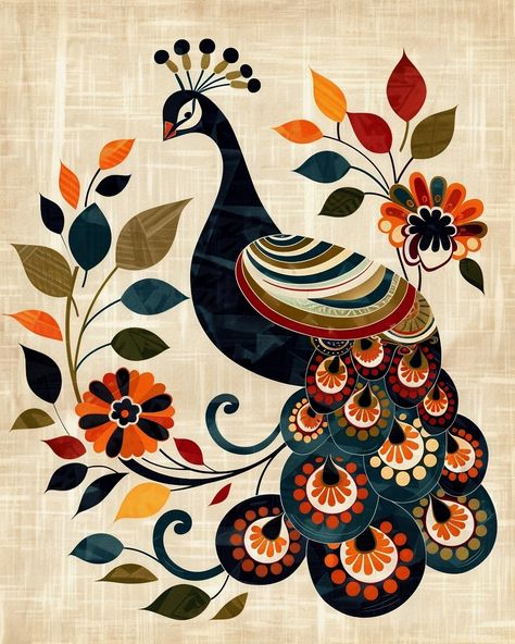 Download free HD stock image of Ai Generated Peacock Birds Illustration Art, Peacock Art Painting, Art Nouveau Peacock, Folk Art Illustration, Peacock Illustration, Kalamkari Art, Birds Pattern, Arte Folk, Mandala Art Therapy