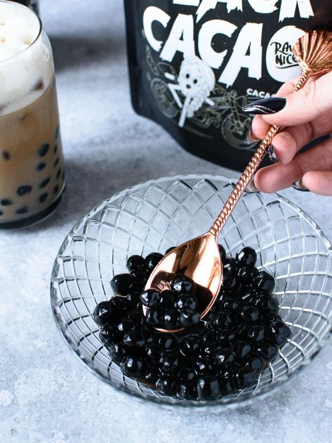 Black Coffee Tapioca Pearls 🖤 – Rawnice Make Tapioca Pearls, Boba Recipe, Boba Pearls, Boba Drink, Tapioca Pearls, Tapioca Flour, Cacao Powder, Breakfast Smoothies, Cold Brew Coffee