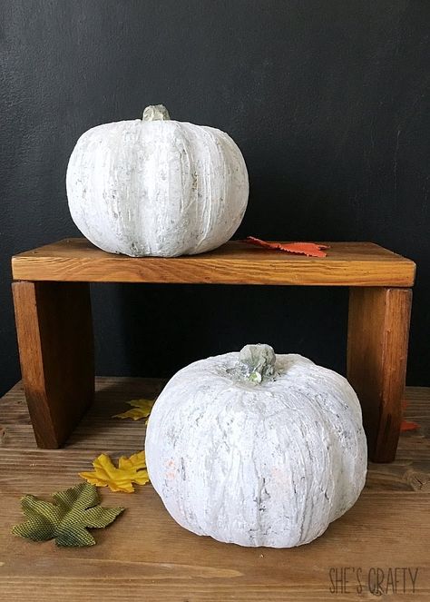 Spackle Pumpkin, Cement Pumpkins, Concrete Creations, Cricut Signs, Paint Plastic, Pumpkin Uses, Diy Cement, Vintage Porch, Plastic Pumpkins