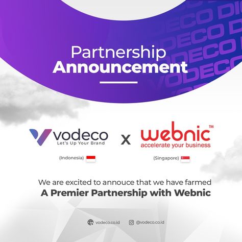 Hello folks, we are excited to announce our partnership with @webnic.cc as premier partners! Together, we will provide the best solutions in domain management. Stay tuned for exclusive offers! #Vodeco #Webnic #BisnisHebatMulaiDariWebsite Partnership Social Media Design, Partnership Creative Ads, Call Center Design Poster, Partnership Announcement Poster Design, Partnership Announcement Post, Business Conference Design, Announcement Design Graphics, Partnership Announcement Design, Web Design Ads