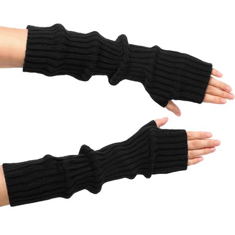 PRICES MAY VARY. Fingerless Gloves - The long arm warmer has a hole in the thumb, which not only brings warmth to you, but also does not interfere with your daily hand movements. Very suitable for driving, writing, typing, texting, smartphones, keyboards, and mice, while keeping hands and arms warm. Skin Friendly Arm Warmer - These knit fingerless gloves are made of wearable polyester. They are soft and comfortable, and can effectively maintain heat in the arms for a long time to use. Giving arm Fingerless Arm Gloves, Grunge Leg Warmers, Socks Reference, Emo Gloves, Random Things To Buy, Arm Warmers Outfit, Black Arm Warmers, Arm Sleeves For Women, Glove Sleeves