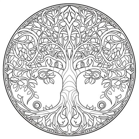 Un Coloriage Avec Un Arbre De Vie Au Mil... | Premium Photo #Freepik #photo #arbre-vie #vie #arbre #arbres Mandala Art Tree Of Life, Celtic Tree Of Life Coloring Pages, Tree Of Life Fantasy Art, Art Nouveau Tree Of Life, Celtic Tree Of Life Silhouette, Celtic Coloring, Unique Trees, Mandala Pattern, Color Of Life