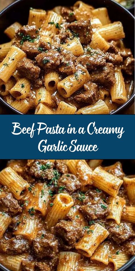 Beef Pasta in a Creamy Garlic Sauce is a rich and comforting dish that combines tender beef, al dente pasta, and a velvety garlic-infused sauce. It’s an easy and satisfying meal that’s perfect for weeknight dinners or when you’re craving something hearty and delicious. Best Dinner Meals, Beef Sauce For Pasta, Luxurious Beef Pasta In A Creamy Garlic Sauce, Beef Pasta In Creamy Garlic Sauce, Easy Dinner Meat, Steak Pasta Sauce, Pasta Dinner Recipes Beef, One Pot Creamy Beef And Garlic Pasta, Healthy Dinner Ideas Beef