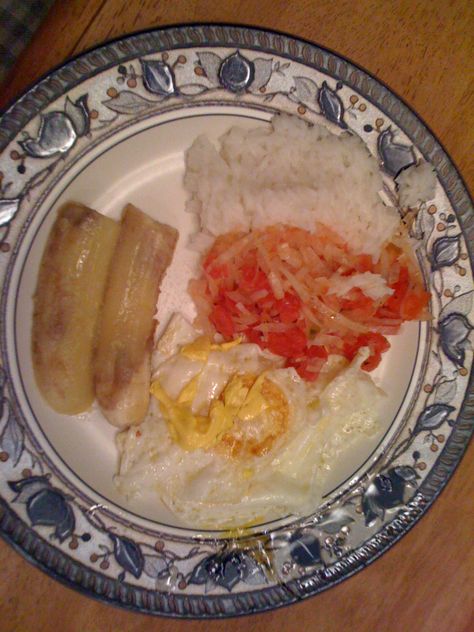 Cuban Style Rice with Fried Eggs and Bananas - Mommy Travels Rice Egg, Cuban Style, Fried Bananas, Fried Eggs, What's For Breakfast, Fried Egg, Yummy Recipes, Bananas, To Create