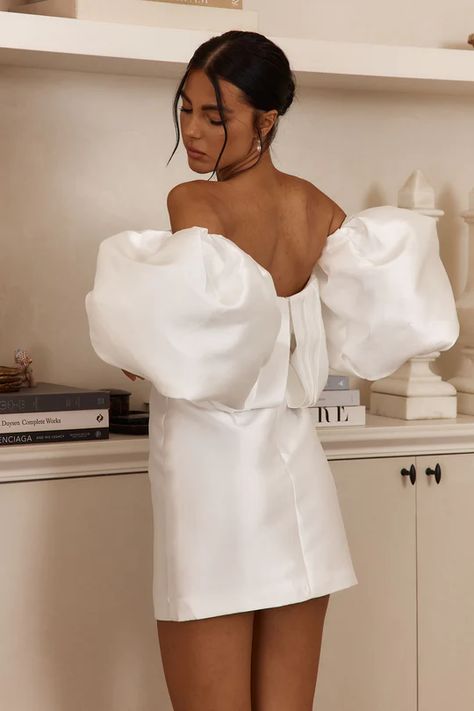 Shop Dresses | Hot Party Dresses | Women's Dresses | Selfie Leslie White Dress Poofy Sleeves, White Wedding Shower Dress, White Bridal Shower Dress, Hot Party Dresses, Recreate Outfits, Off Shoulder Style, White Bridal Shower, Selfie Leslie, Style Bubble