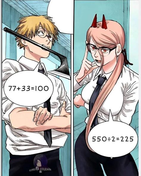 Denji and Power are bad at math | 550 ÷ 2 = 225 | Know Your Meme Denji And Power, Furi Kuri, Glasses Meme, Bad At Math, Power Manga, Will Wood, Oingo Boingo, Lemon Demon, Tally Hall