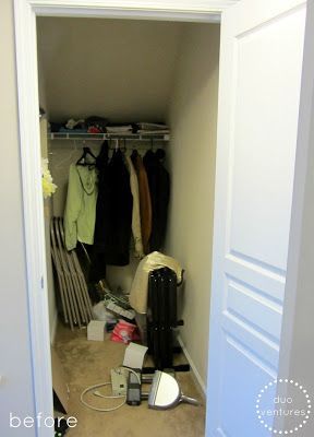 Deep Hall Closet Organization, Deep Entryway Closet, Deep Small Closet, Small Deep Closet Ideas, Narrow Deep Closet Organization, Deep Coat Closet Organization, Deep Entry Closet, Narrow Deep Closet Ideas, Narrow Deep Closet