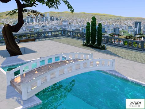 Sims 4 Bridge Cc, Sims 4 Bridge, Sims 4 Pool Cc, Pool Bridge, Pool Chaise Lounge, Sims Inspiration, Sims 4 House Building, Sims Building, Sims4 Cc