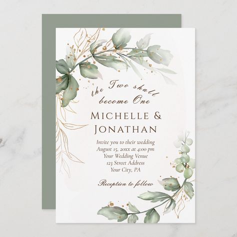 Wedding Ecards, Bible Verse Ephesians, Christian Wedding Invitation, Sage Green And Gold, Christian Wedding Invitations, Christian Wedding Cards, Leaves Wedding Invitation, Olive Green Weddings, Two Become One