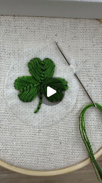 Valeri • Homestead & Thread • Hand Embroidery on Instagram: "Quick hand embroidery fly stitch tutorial modified for a heart/clover shape. 🪡🧵🍀" How To Embroider A Four Leaf Clover, Four Leaf Clover Embroidery, Embroidery Small Designs, Embroidery Fly Stitch, Embroidery Clover, Tiny Embroidery Ideas, Embroidered Shamrock, Clover Stitch, Embroidery Shapes