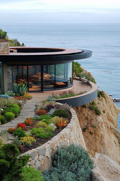 Cliff house circular. Get inspired with creative and practical ideas for designing your dream modern house perched dramatically on a cliff. Coolest Houses In The World, House In Cliff, Modern Island House, Dream Modern House, Cliff House Architecture, Cliff Homes, Cliff May Homes, Beach Side House, Cliff Houses