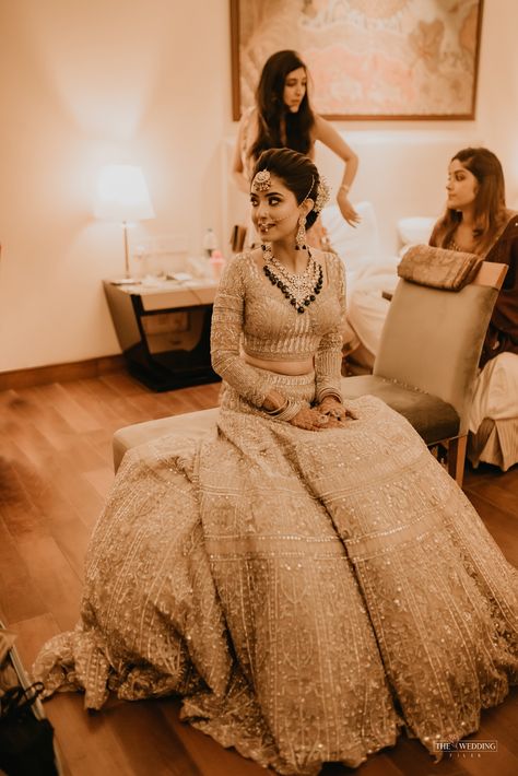 An Adorable Bride Who Wore A Beige Gold Monochrome Lehenga Monochrome Bridal Lehenga, Beige Wedding Lehenga, Beige Bridal Lehenga, Beige Lehenga Bridal, Beige Wedding Outfit, Gold Lehenga Bridal, Monochrome Lehenga, Golden Bridal Lehenga, Beige Lehenga