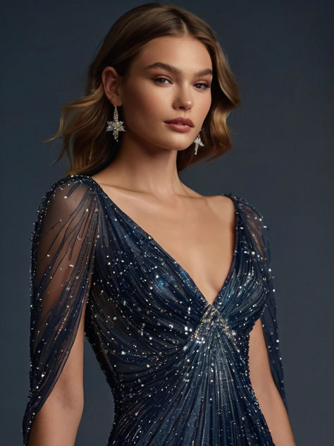 Night Court Ball Gown, Winter Court Dress, Acotar Winter Solstice, Acotar Dress Ideas, Stary Night Dresses, Summer Court Dress, Acotar Night Court Fashion, Feyre Night Court Outfit, Night Court Dress