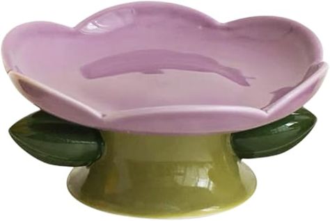 PIPIPET Raised Cat Bowls, Ceramic Cat Bowls, Handmade Flower Ceramic Raised Cat Dish, Elevated Cat Food Bowls for Protecting Spine & Whisker Fatigue Basic Bowls-Purple : Amazon.ca: Pet Supplies Cat Food And Water Bowl, Purple Plates, Pink Bowls, Yellow Plates, Cat Food Bowl, Cerámica Ideas, Floral Bowls, Cat Bowl, Ceramic Cat