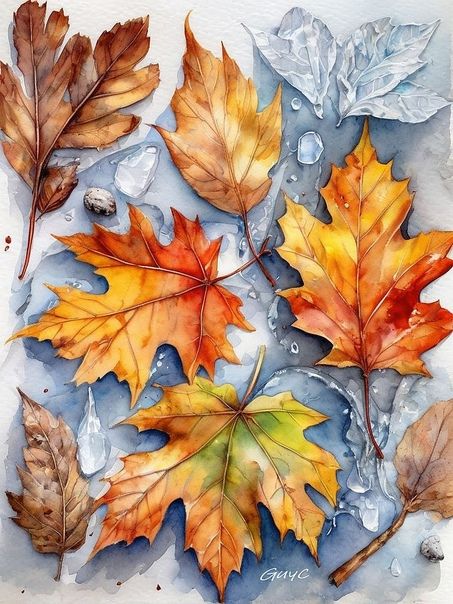 Succulent Painting, Easy Disney Drawings, Art Leaves, Autumn Leaves Art, Drawing Course, Cold Ice, Leaf Drawing, Original Abstract Art, Autumn Painting