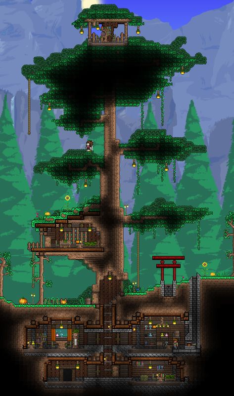 Tree house Terraria Tree House, Terraria Castle, Terraria Houses, Terraria Game, Terrarium Base, Terraria Tips, Terraria House Ideas, Terraria House Design, Terraria House